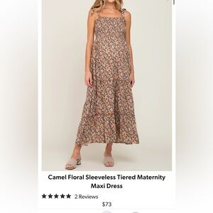 Camel Floral Sleeveless Tiered Maternity Maxi Dress - worn twice